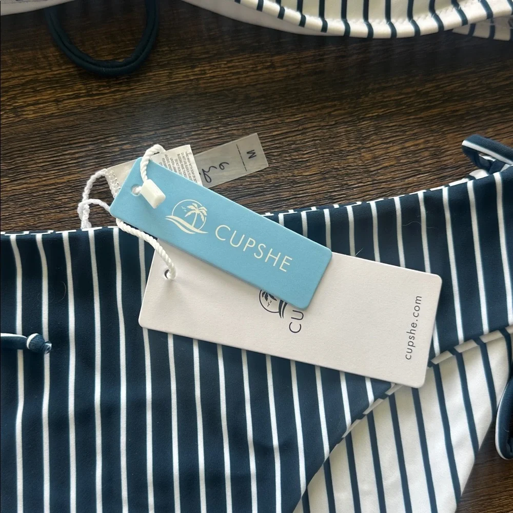 NWT Navy and White Vertical Stripe Bikini Set - Picture 3 of 6